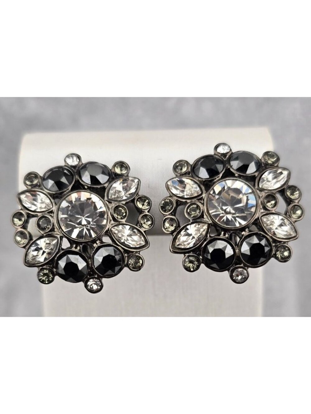 Givenchy Vintage Crystal Clip-On Earrings With Black & Clear Rhinestones